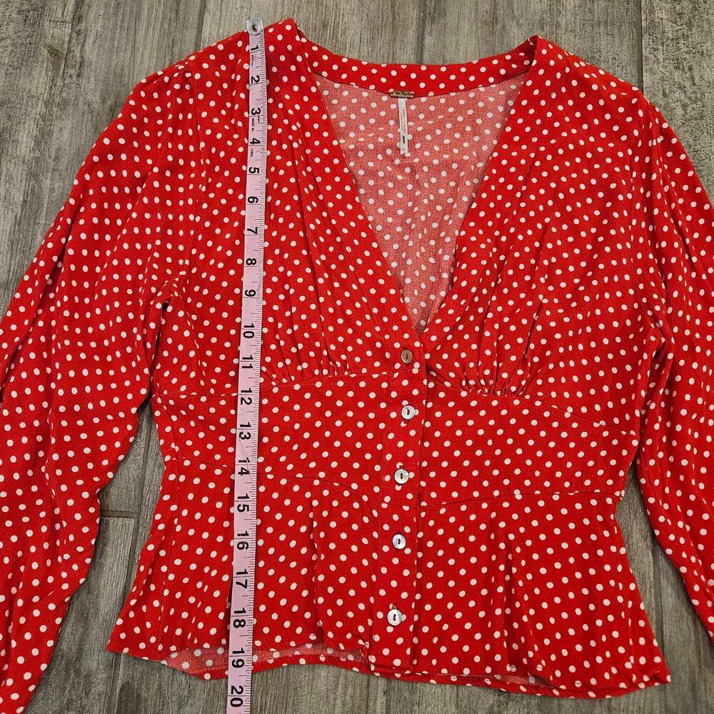 Free People Love Street Red‎ Polka Dot Top Women’s S Long Sleeve Blouse Romantic - Picture 5 of 12